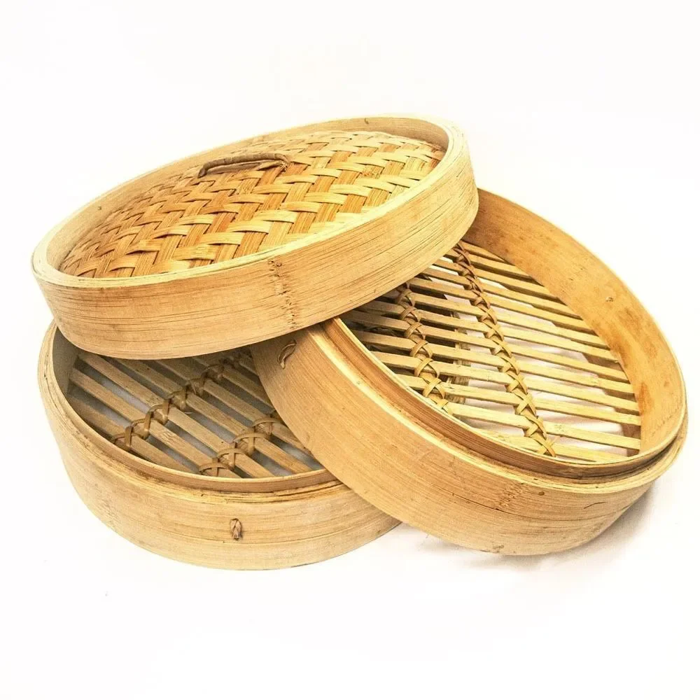 Household 2-Tier Bamboo Food Steamer: Healthy Vegetables Dumplings Dim Sum